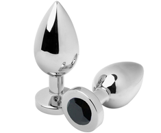 Metal Hard Steel Plug Juodas Medium 7.6cm with Decorative Crystal