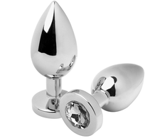 Metal Hard Steel Intimate Plug Small with Transparent Crystal 5.7cm