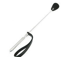 METAL HARD Stainless Steel Riding Crop with Double Leather Tip 60cm