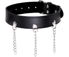 OHMAMA Fetish Adjustable Necklace with Rings and Metal Chain, Juodas