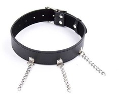 OHMAMA Fetish Adjustable Necklace with Rings and Metal Chain, Juodas