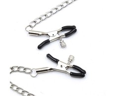 Ohmama Fetish Adjustable Juodas Ball Gag with Nipple Clamp Chains