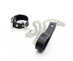 OHMAMA Fetish Leather Collar with Metal Chain and Playful Pendant