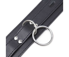 Ohmama Fetish OHMAMA Submission Adjustable Collar with Triple Metal Rings, Juodas