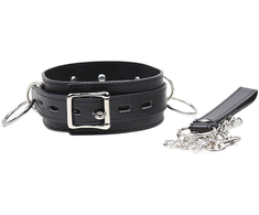 Ohmama Fetish OHMAMA Submission Adjustable Collar with Triple Metal Rings, Juodas