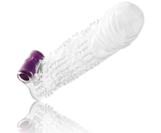OHMAMA Textured Extension Sleeve with Vibrating Bullet 13cm Transparent