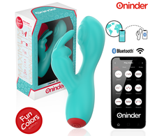 ONINDER Cute Love Bunny Turquoise App-Controlled Dual Stimulator 12.5cm