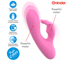 Mėlyna ONINDER Cute Love Bunny Vibrator - App-Controlled, Dual Stimulation, Rožinė/Mėlyna
