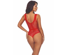Passion Woman Bodystockings PASSION BS115 Bodystocking Grid Raudona - Refined Openwork Lingerie, Size Range XS-L