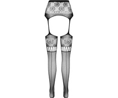 PASSION WOMAN GARTER &amp; STOCK PASSION S030 Juodas Tights with Garter Design, One Size, Durable Material