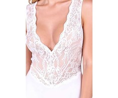 Passion Woman Teddies PASSION EVALIE Body Baltas S/M - Elegant Lace &amp; Open Back Design