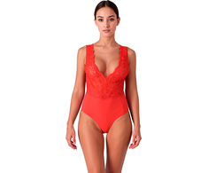 Passion Woman Teddies PASSION Evalie Bodysuit Raudona S/M - Elegant Lace &amp; Open Back Design