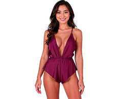 Passion Woman Teddies Passion Sensie Bodysuit Plum S/M - Satin Elegance, Adjustable Back Straps
