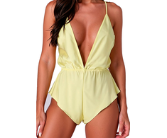 Passion Woman Teddies PASSION SENSIE Bodysuit Lemon S/M - Satin Finish, Adjustable Straps