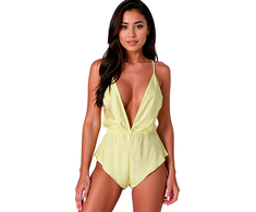 Passion Woman Teddies PASSION SENSIE Bodysuit Lemon L/XL - Satin-Effect, Adjustable Straps