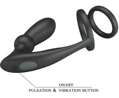 Pretty Love Emoni Juodas Silicone Dual Intimate Ring &amp; Plug, 12 Modes