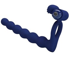 Pretty Love Male Mėlyna Pretty Love Ajmal Mėlyna Vibrating Silicone Ring with Plug, 10 Modes