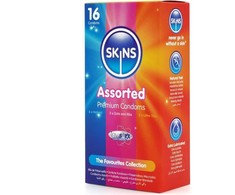 Skins Premium Assorted Latex Condoms Pack 16 pcs - Mixed Textures &amp; Ultra-Thin