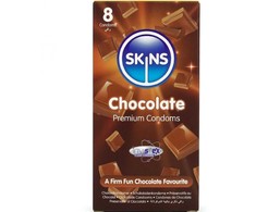 Skins Chocolate Premium Condoms 8-Pack - Scented, Extra Lubricated, Natural Latex
