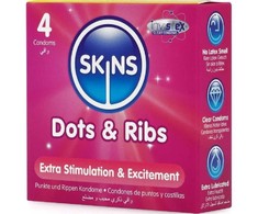SKINS Dots &amp; Ribs Premium Textured Latex Condoms 4-Pack Vanilla Scent
