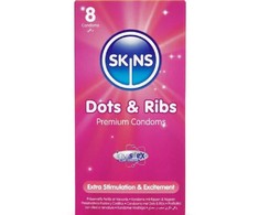 Skins Dots &amp; Ribs Premium 8-Pack Textured Latex Condoms Vanilla Scent