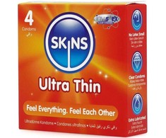 Skins Ultra Thin Premium Latex Condoms 4-Pack | Extra Lubricated, 55mm