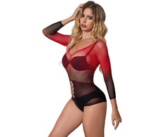 Subblime Dresses Subblime 952259 Gradient Raudona-Juodas Mesh Long Sleeve Dress One Size