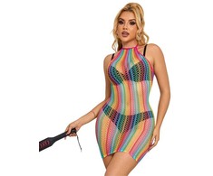 Subblime Dresses Subblime Rainbow Fishnet Dress One Size - Vibrant Multicolor Mesh