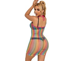 Subblime Dresses Subblime Rainbow Fishnet Dress One Size - Vibrant Multicolor Mesh