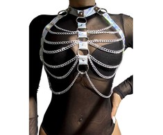 Subblime Fetish Subblime 953737 Chest Harness Sidabrinis with Rings and Chains, One Size