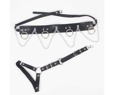 Subblime Fetish Subblime Belt &amp; Garter Harness with Chain Accents, Juodas, One Size