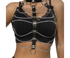 Subblime Fetish Subblime Leather Chest Harness with Chain Accents Juodas One Size