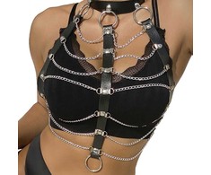 Subblime Fetish Subblime Leather Chest Harness with Chain Accents Juodas One Size