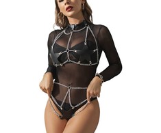 Subblime Fetish Subblime Full Body Harness Juodas with Decorative Star Chain, One Size