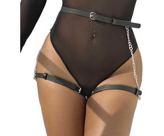 Subblime Fetish Subblime Leather Belt Harness Juodas - Adjustable Chain Detail, One Size