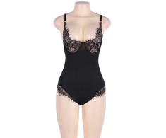 SUBBLIME QUEEN PLUS SIZE Subblime Queen Plus Juodas Teddy with Sheer Panels and Fringed Edges