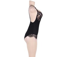 SUBBLIME QUEEN PLUS SIZE Subblime Queen Plus Juodas Teddy with Sheer Panels and Fringed Edges