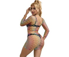 Subblime Sets Subblime 2-Piece Mesh Set Rainbow Long Sleeve One Size Colorful