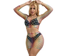 Subblime Sets Subblime 2-Piece Mesh Set Rainbow Long Sleeve One Size Colorful
