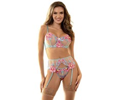 Subblime Sets Mėlyna Subblime 954116 Mėlyna L/XL Lingerie Set with Garter Belt &amp; Floral Pattern