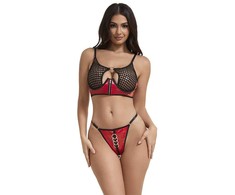 Subblime Sets SUBBLIME 955533 Raudona Shiny Faux Leather &amp; Mesh Bra Set S/M