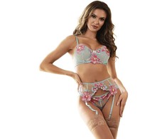 Subblime Sets Rožinė SUBBLIME 957643 Rožinė Floral Embroidered Bra &amp; Garter Set S/M