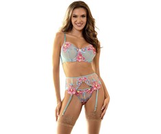 Subblime Sets Rožinė SUBBLIME 957643 Rožinė Floral Embroidered Bra &amp; Garter Set S/M