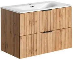 Comad Ąžuolo spalvos pakabinama vonios spintelė su praustuvu Adel oak, 80 cm