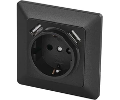 Emos Lizdas + 2x USB 2.1A, SCHUKO, įmontuotas, antracito spalvos