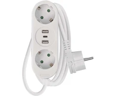 Emos Pailginimo kabelis 1,5 m 2x lizdas + 2x USB A + 1x USB C baltas