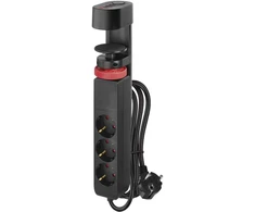 Emos Pailginimo laidas 1,5 m, 3 lizdų jungiklis, montuojamas ant stalo, 2 USB A, 1 USB C, juodos spalvos