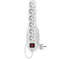 Emos Pailginimo laidas 1,5 m / 6 lizdai / jungiklis / baltas / PVC / 1,5 mm²