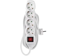 Ilgiklis EMOS, 4 lizdai, 5 m, H05VV-F3G 1,5 mm², su jungtuku, baltos sp.