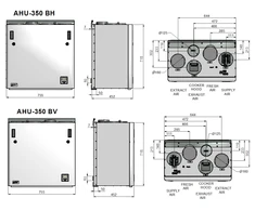 Rekuperatorius ENSY AHU-350BH, dešininis, vertikalus 400 m³/h. Komplekte valdiklis+WI-FI.